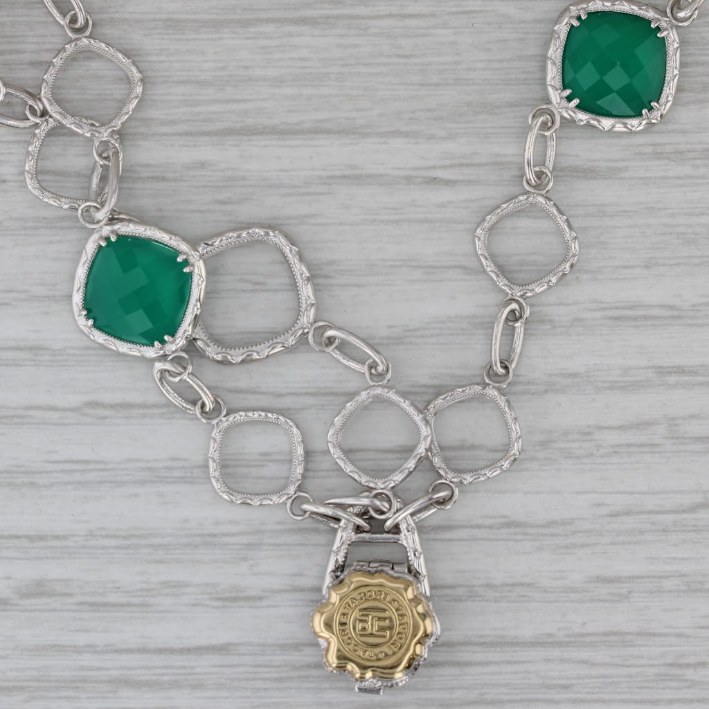 Dark Gray Tacori Green Chalcedony 3-Chain Bracelet Sterling Silver 18k Gold 7.25"