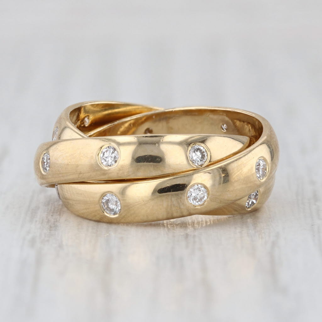 0.70ctw Diamond Dots Rolling Puzzle Ring 3-Bands 18k Yellow Gold Size 5.5