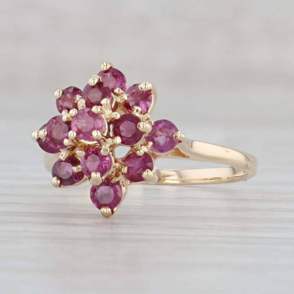 Gray 1.50ctw Ruby Flower Cluster Ring 14k Yellow Gold Size 7.5