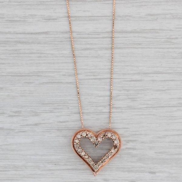 Gray 0.47ctw Champagne Diamond Heart Pendant Necklace 10k Rose Gold 19" Box Chain