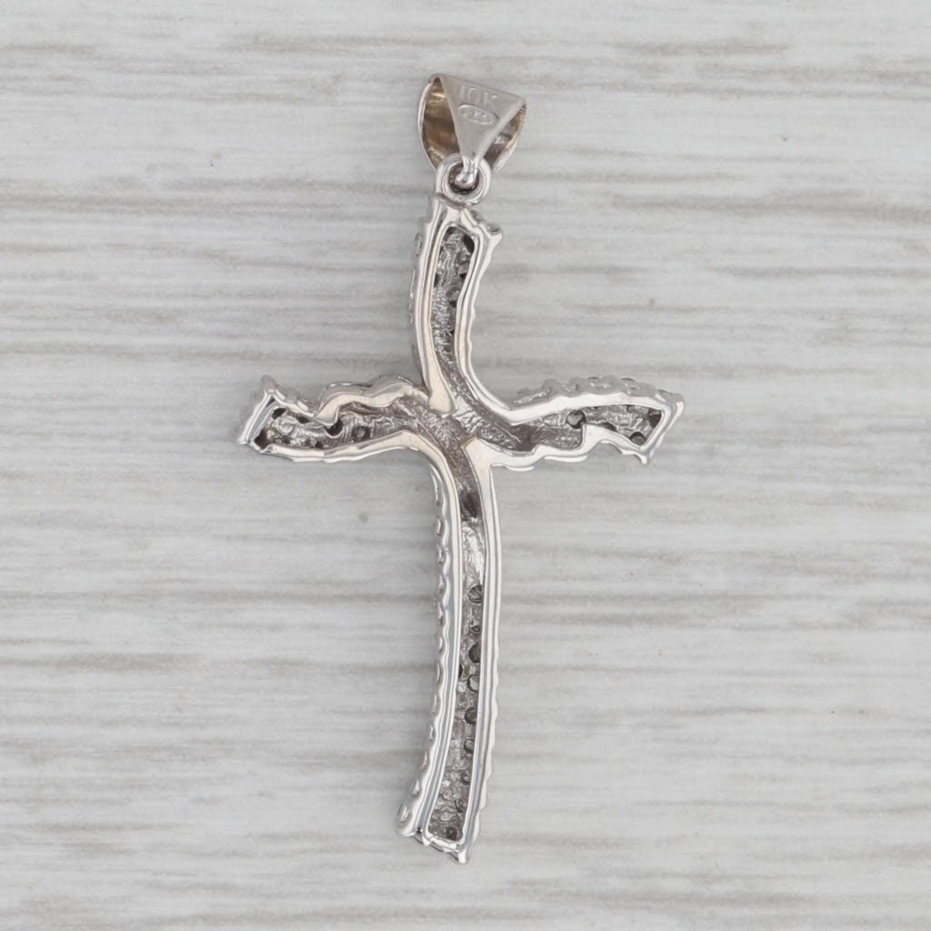 Gray Pave Diamond Cross Pendant 10k White Gold