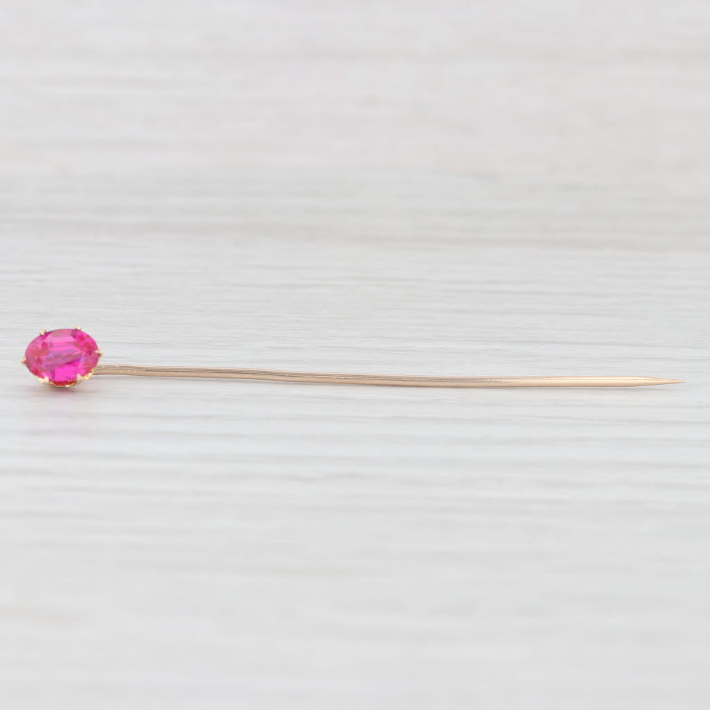 Light Gray Antique Lab Created Ruby Stickpin 10k Yellow Gold 1.15ct Oval Solitaire