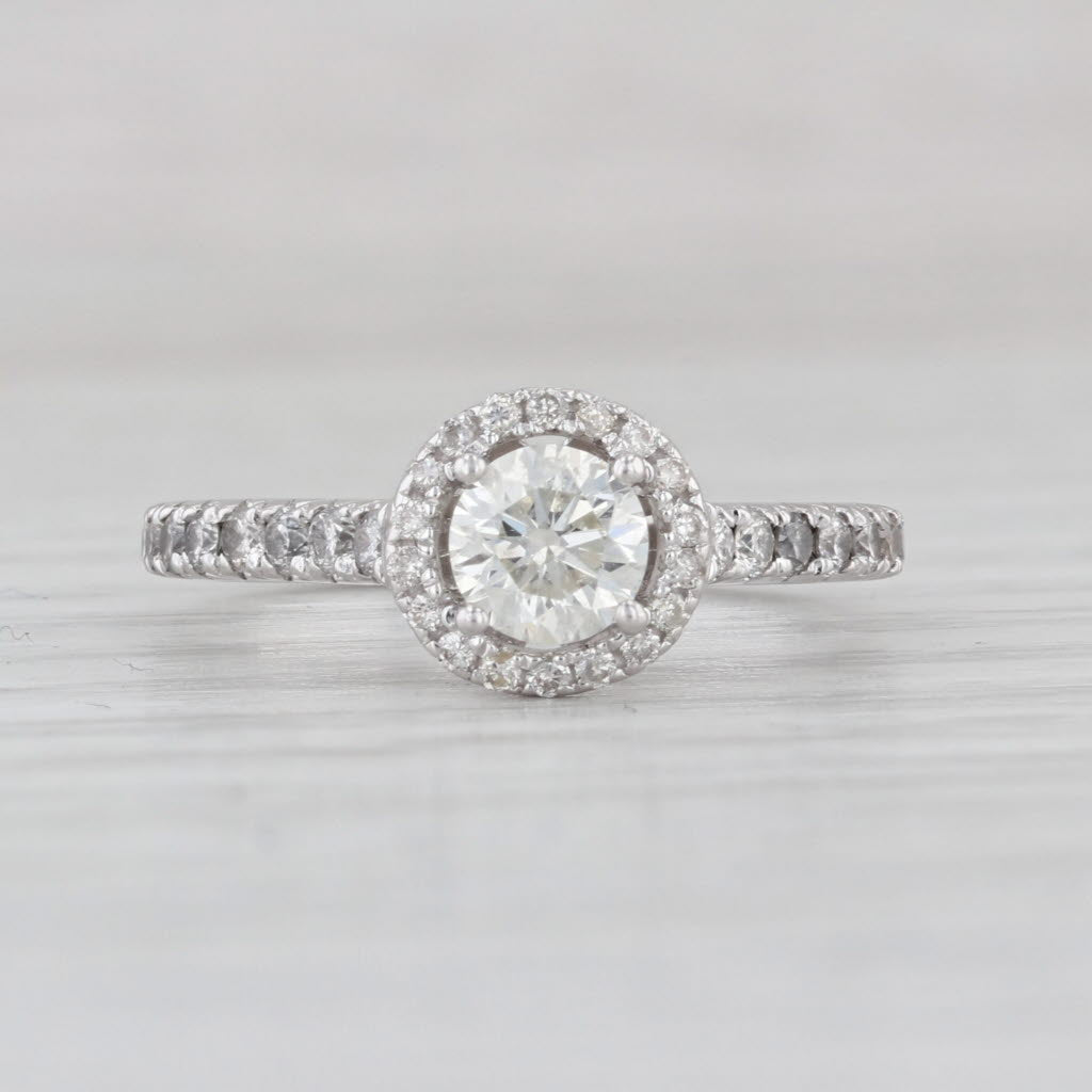 0.90ctw Round Diamond Halo Engagement Ring 14k White Gold Sz 5.75 Cathedral Band
