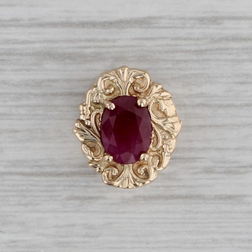 Gray 1ct Oval Ruby Solitaire Slide Bracelet Charm 14k Yellow Gold Vintage