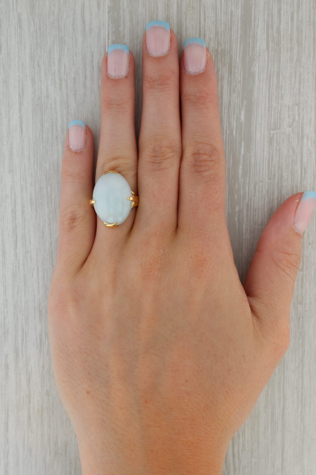 Rosy Brown Light Green Jadeite Jade Ring 14k Yellow Gold Sz 7 Oval Cabochon Solitaire