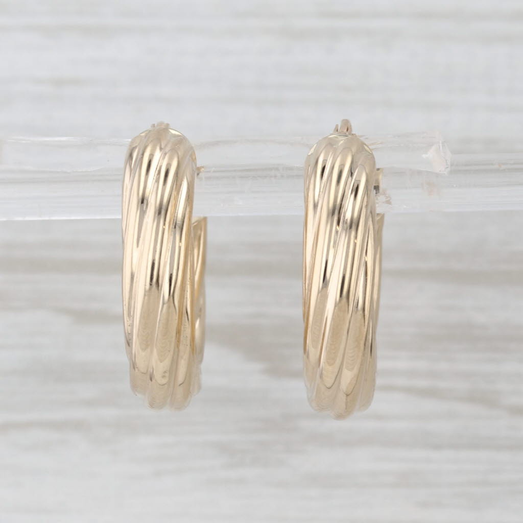 Small Hoop Twist Earrings 14k Yellow Gold Snap Top Round Hoops