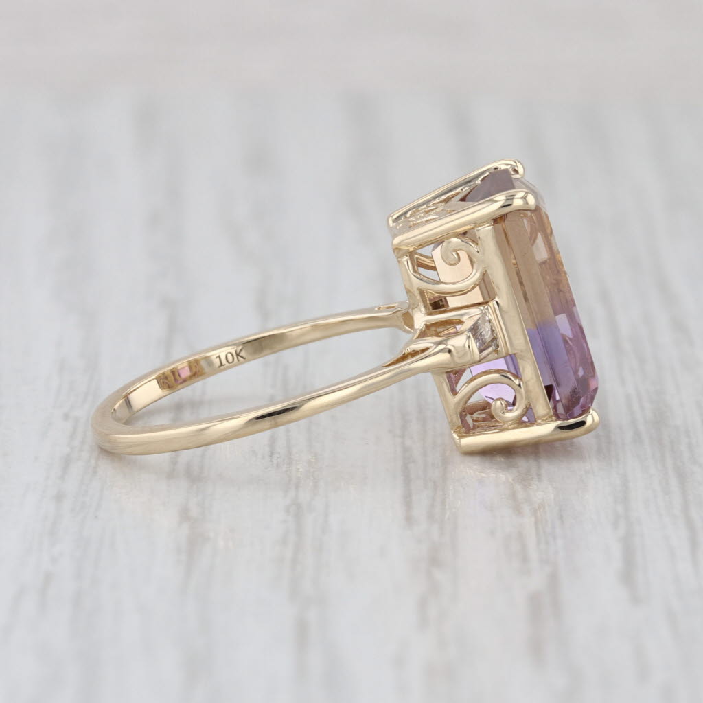 Luxoro 6.77ctw Ametrine Diamond Ring 10k Yellow Gold Size 8 Cocktail