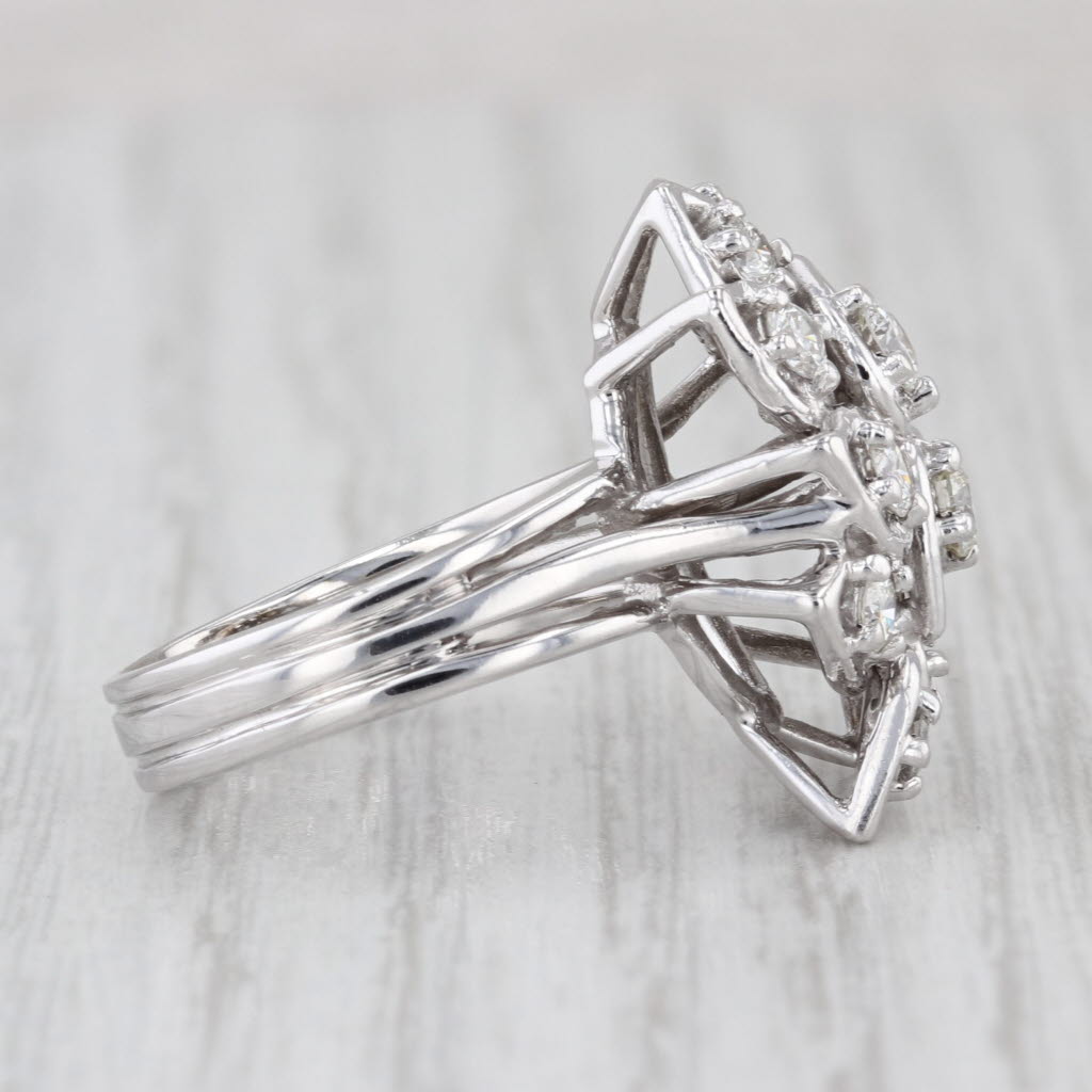 0.82ctw Diamond Cluster Ring 14k White Gold Size 6.5-6.75 Floral Cocktail