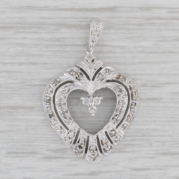 0.14ctw Diamond Heart Pendant 10k White Gold Vintage
