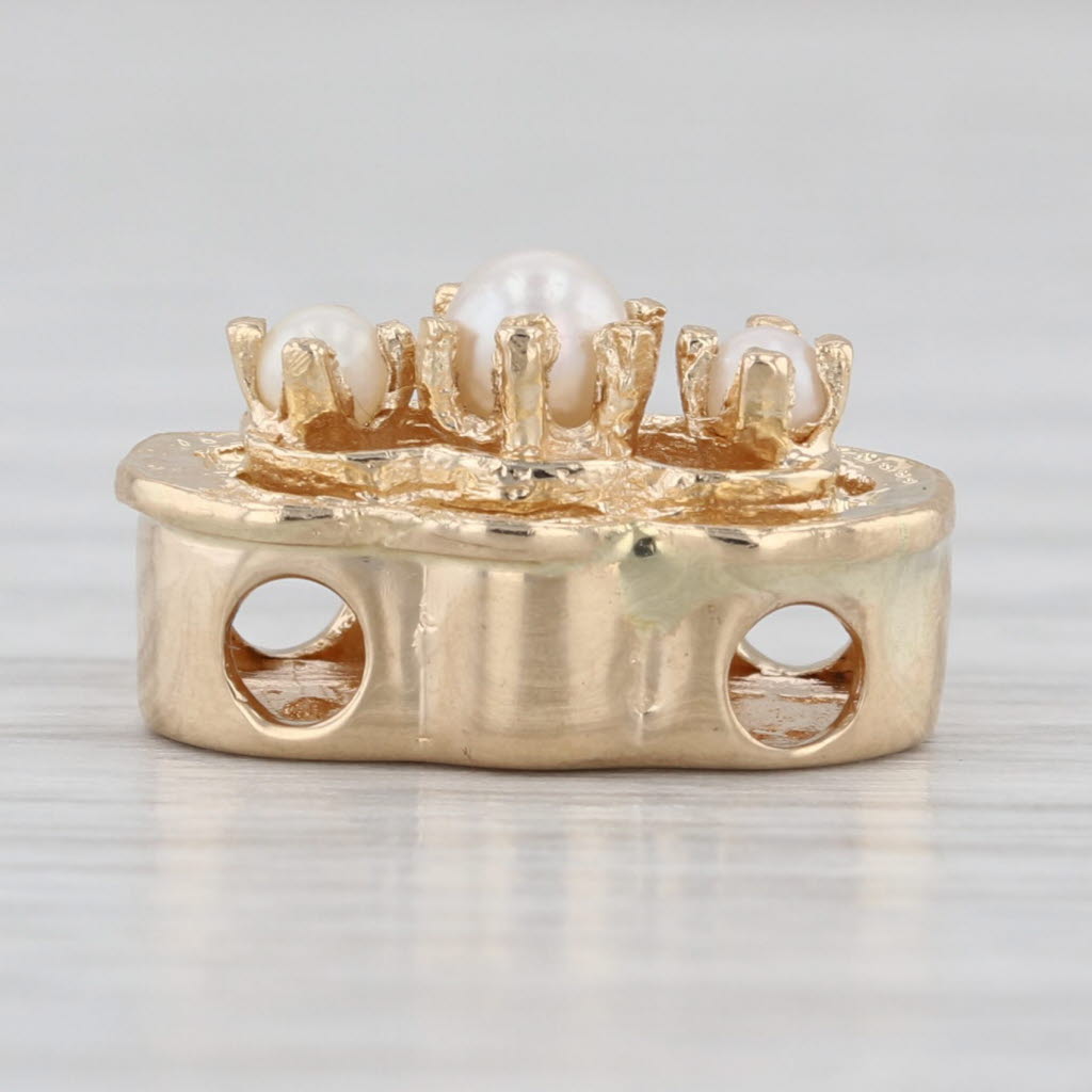 Cultured Pearl 3-Stone Slide Bracelet Charm 14k Yellow Gold Vintage