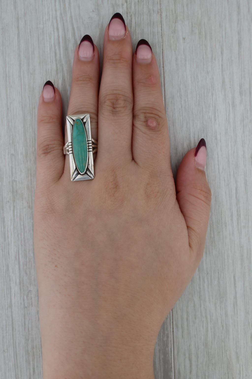 Vintage Turquoise Ring Sterling Silver Size 8 Bell Trading Native American