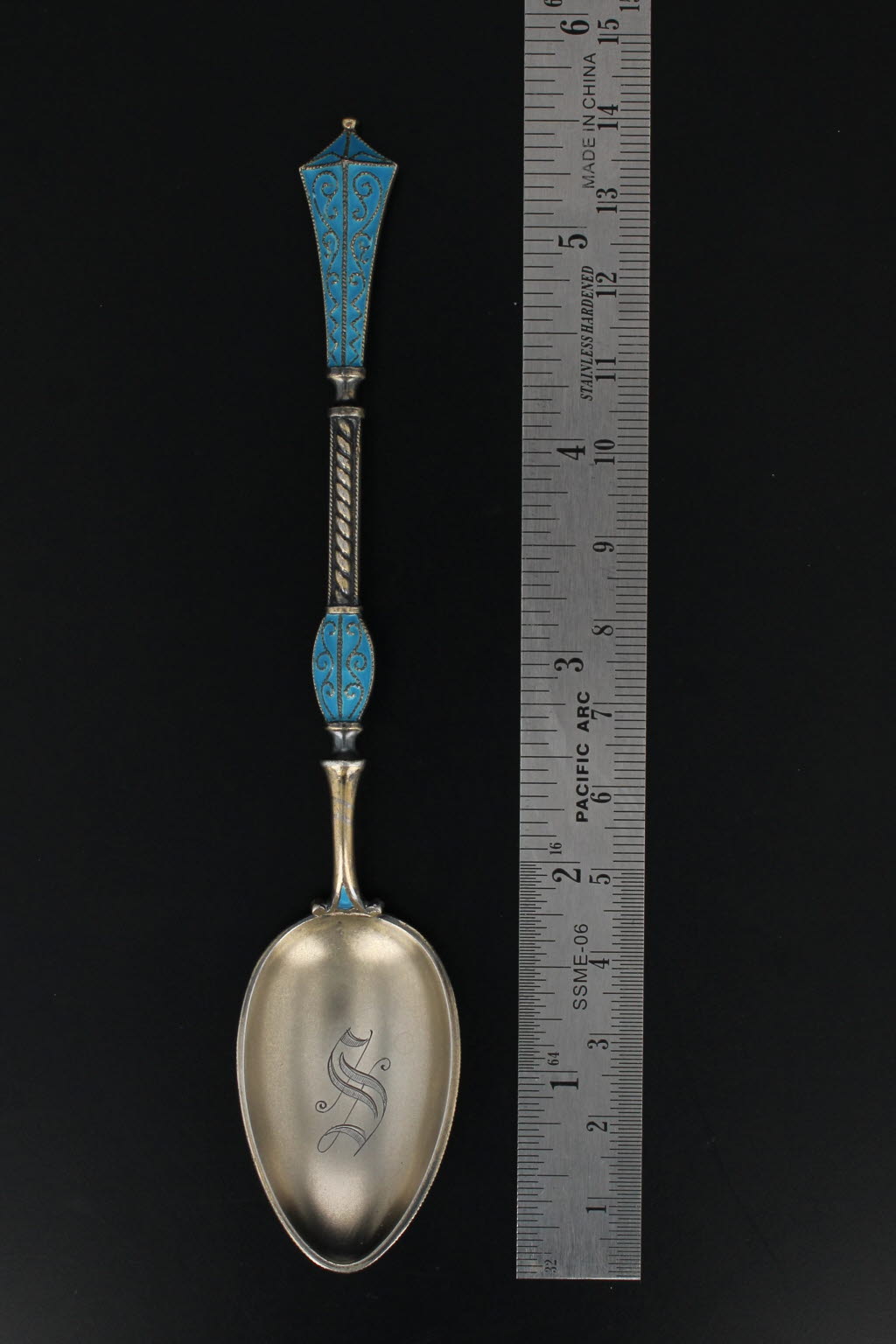 Black David Andersen Dragestil Spoon Teaspoon Sterling Silver Norway Enamel Monogram