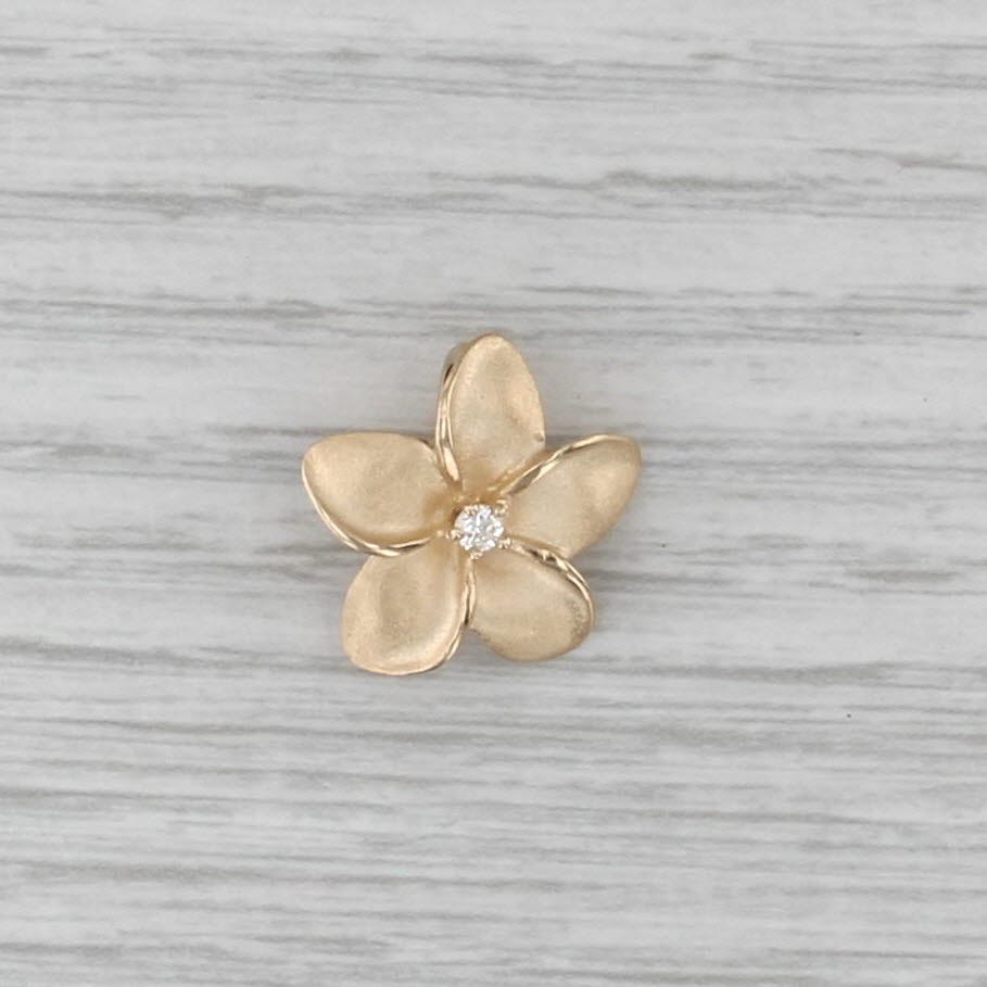 Diamond Solitaire Flower Enhancer Pendant 14k Yellow Gold Floral Clip Bail