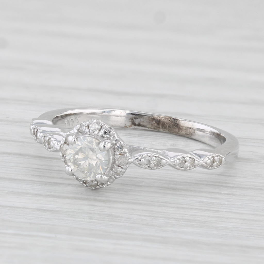 Light Gray 0.29ctw Round Diamond Halo Engagement Ring 10k White Gold Size 5