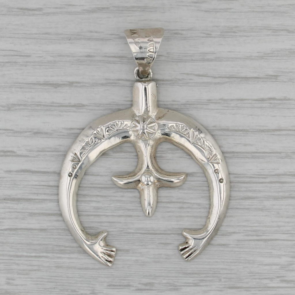 Sandcast Naja Pendant Sterling Silver Vintage Signed BY Crescent Hands Star