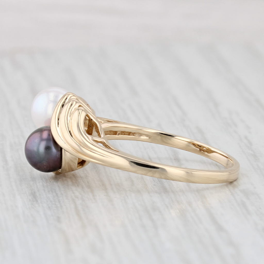 Light Gray Black White Cultured Pearl Bypass Ring 10k Yellow Gold Size 7.75
