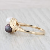 Black White Cultured Pearl Bypass Ring 10k Yellow Gold Size 7.75