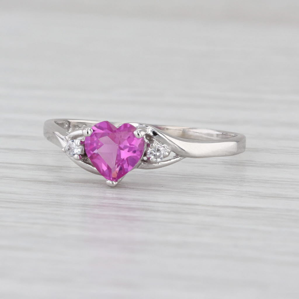 1.14ctw Pink Lab Created Sapphire Heart Cubic Zirconia Ring 10k White Gold