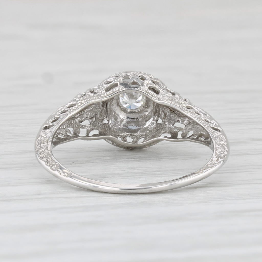 Light Gray Art Deco 0.15ct Diamond Solitaire Engagement Ring 18k White Gold Filigree S 6.25