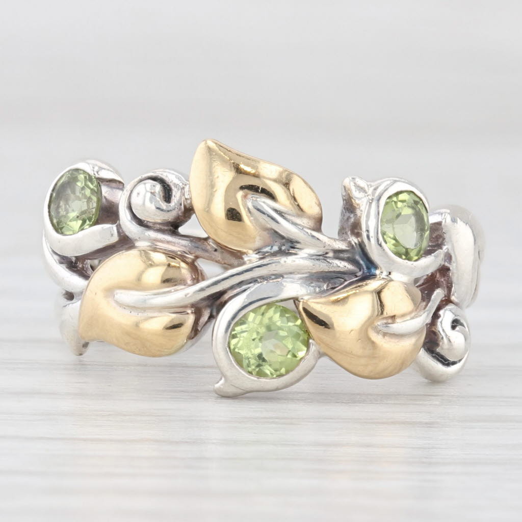 Light Gray Bixby 0.60ctw Peridot Flower Ring Sterling Silver 18k Gold Size 6 Statement