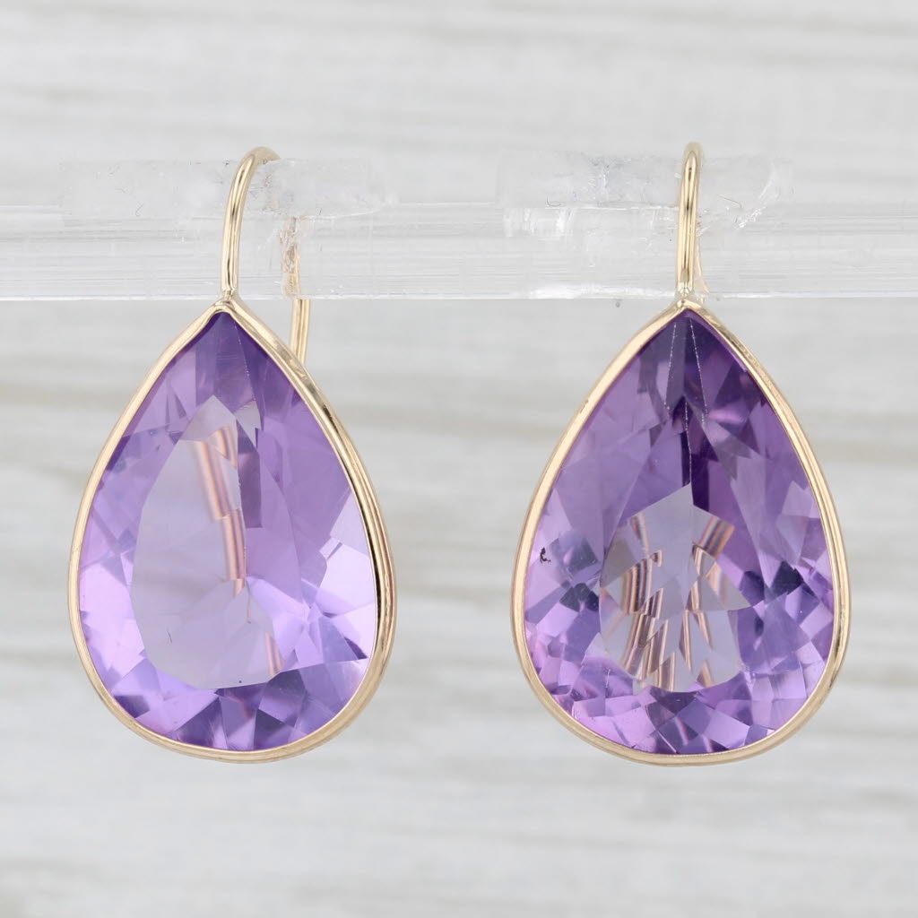 Light Gray 18.85ctw Amethyst Teardrop Earrings 14k Yellow Gold Hook Posts