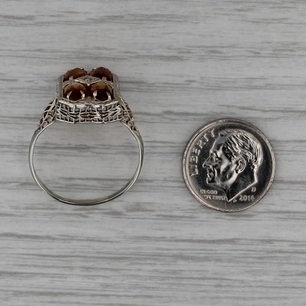 Vintage Art Deco 2.30ctw Citrine Diamond Filigree Ring 14k White Gold Size 10