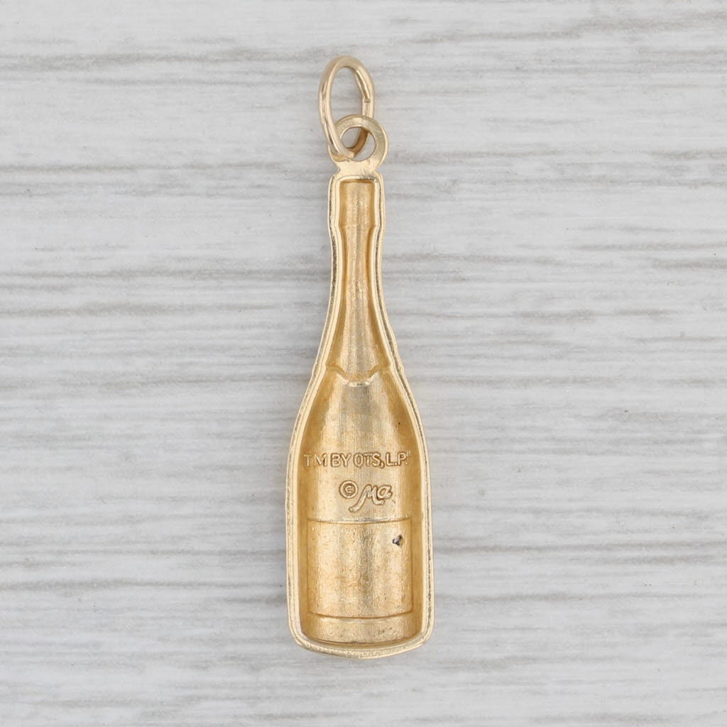 Light Gray Times Square 2000 Champagne Bottle Charm 14k Gold Pendant Diamond Accent