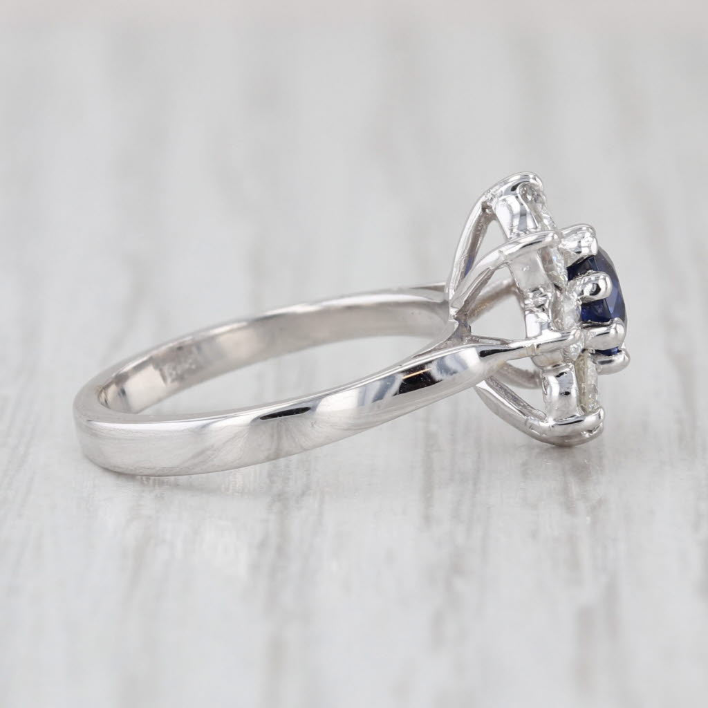 1.70ctw Blue Sapphire Diamond Halo Flower Ring 18k White Gold Engagement Sz 4.25