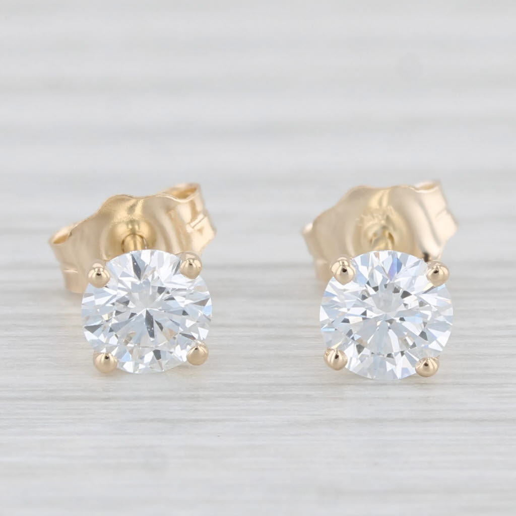 Light Gray New 0.71ctw Lab Created Diamond Stud Earrings 14k Yellow Gold Round Solitaires