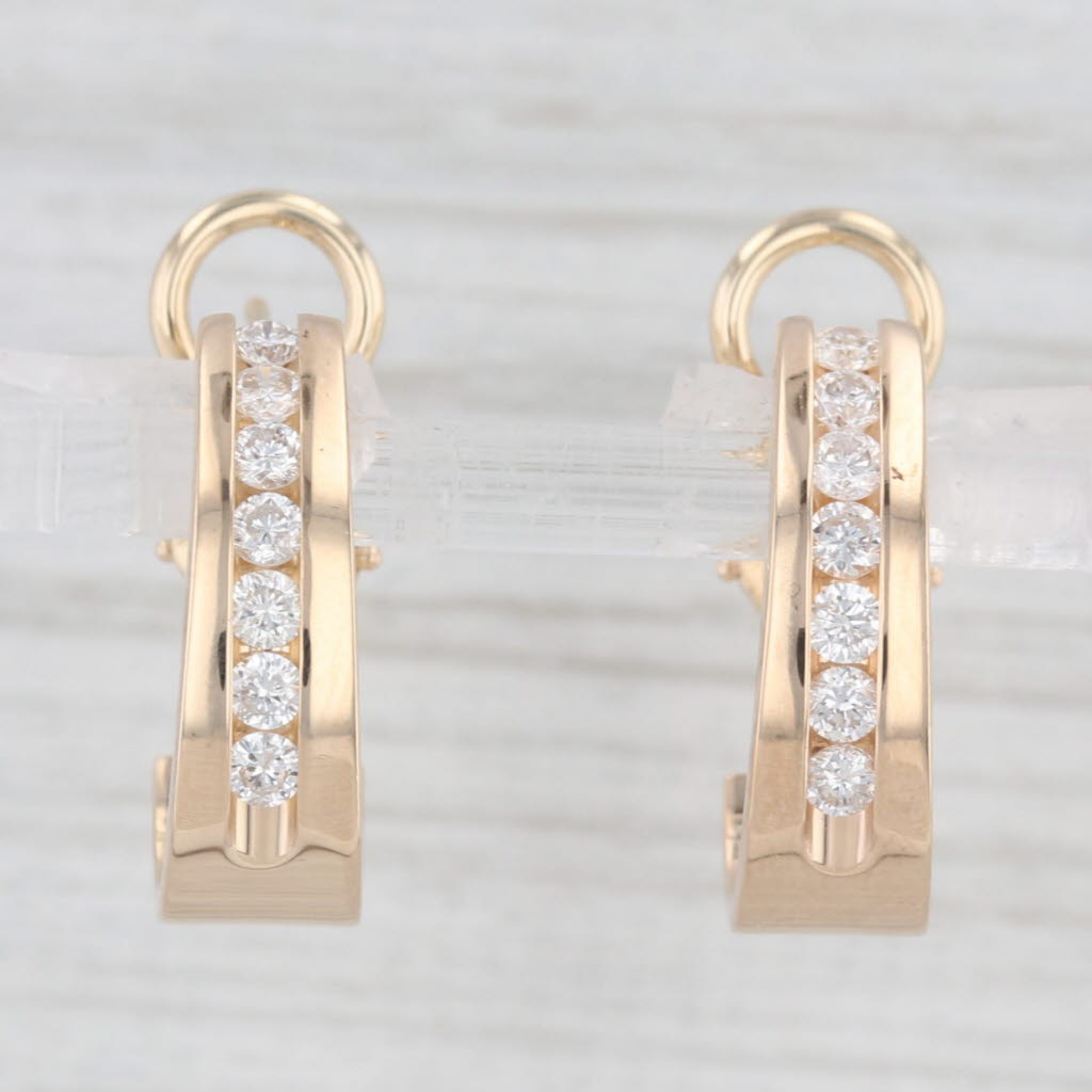 Light Gray 0.58ctw Diamond Journey J-Hook Earrings 14k Yellow Gold Omega Backs