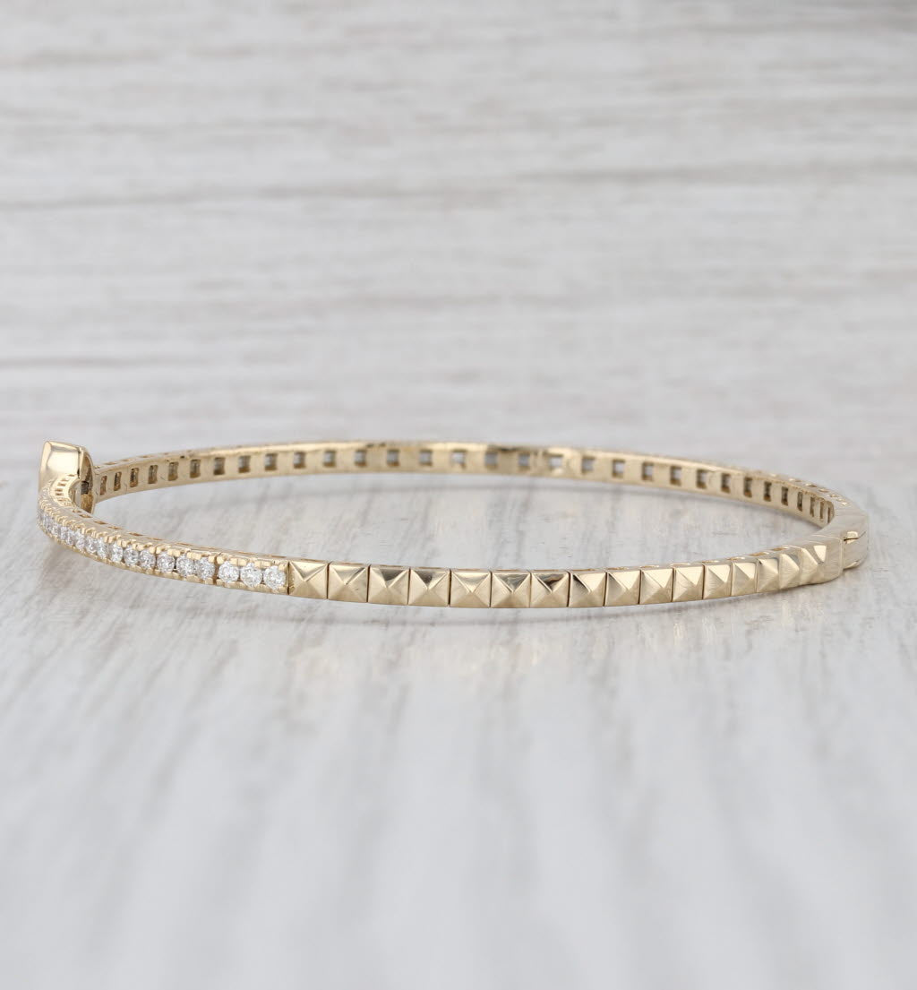 New 0.63ctw Diamond Beveled Flexible Bangle Bracelet 6.75" 14k Yellow Gold