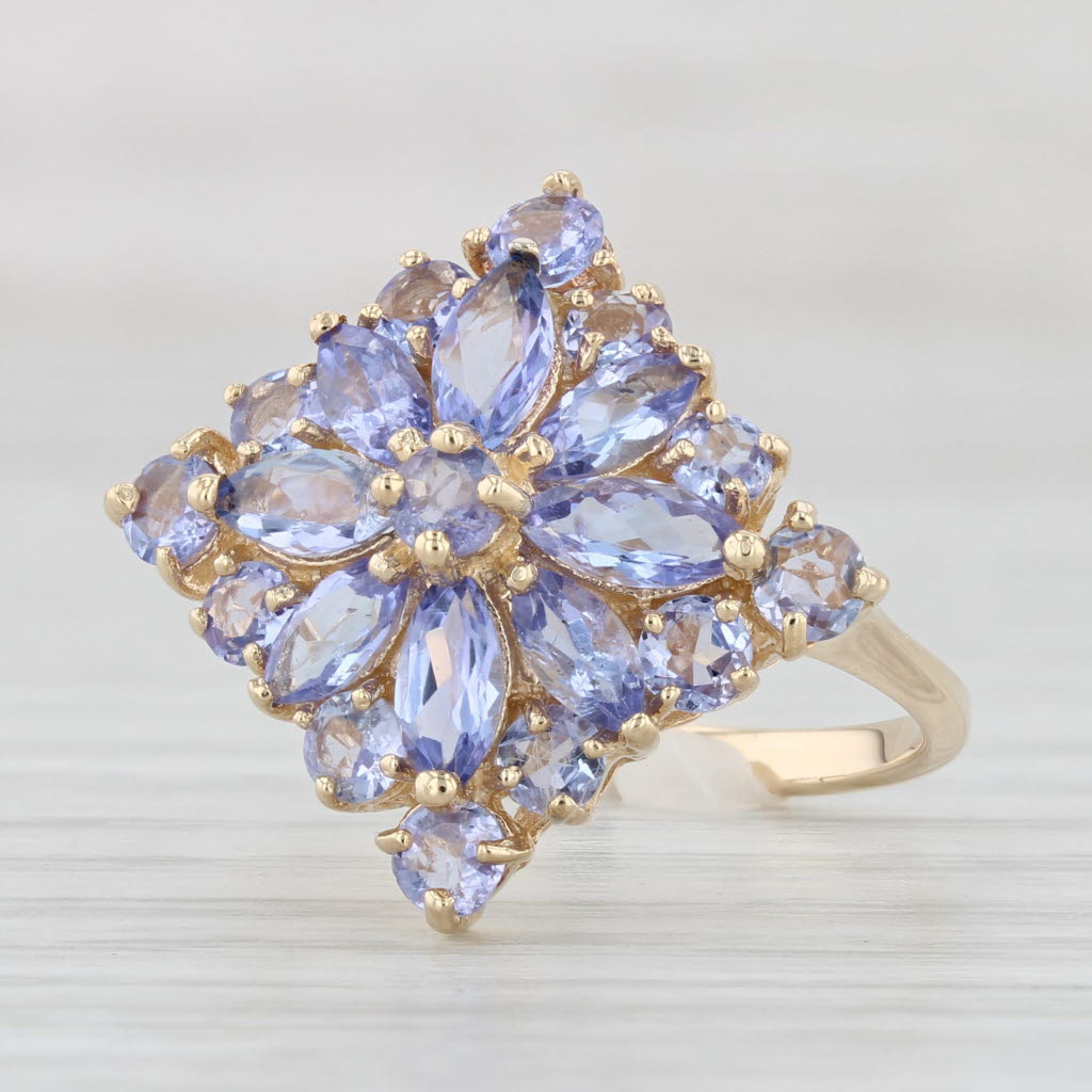 Light Gray 3.30ctw Tanzanite Cluster Ring 14k Yellow Gold Size 7 Cocktail