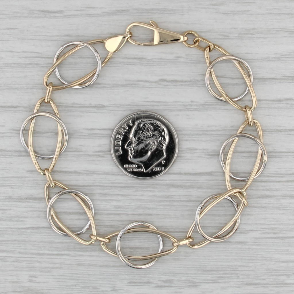 7.25" Circle Marquise Link Bracelet 14k Yellow White Gold12.7mm