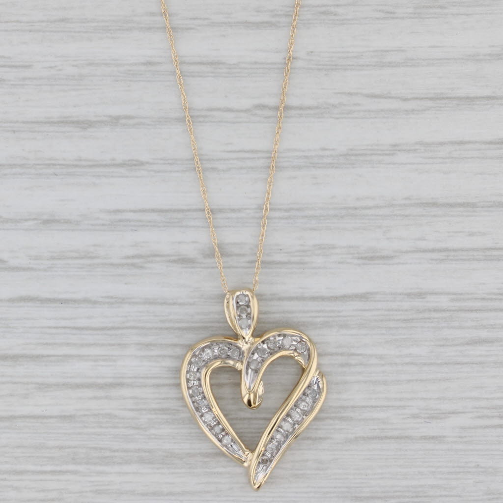 Gray 0.20ctw Diamond Open Heart Pendant Necklace 10k Yellow Gold 19.5" Rope Chain