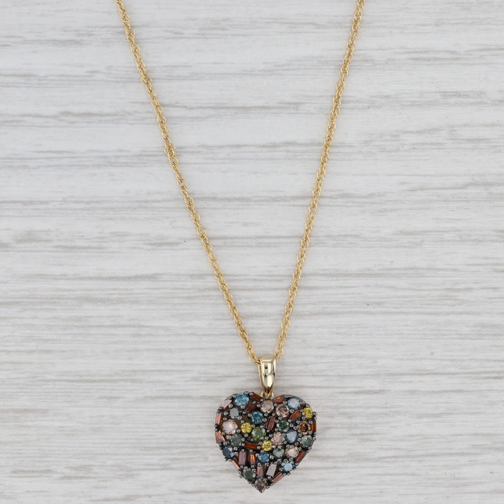 1ctw Diamond Rainbow Heart Pendant Necklace 10k Gold 18.25" Tomas Rae COA