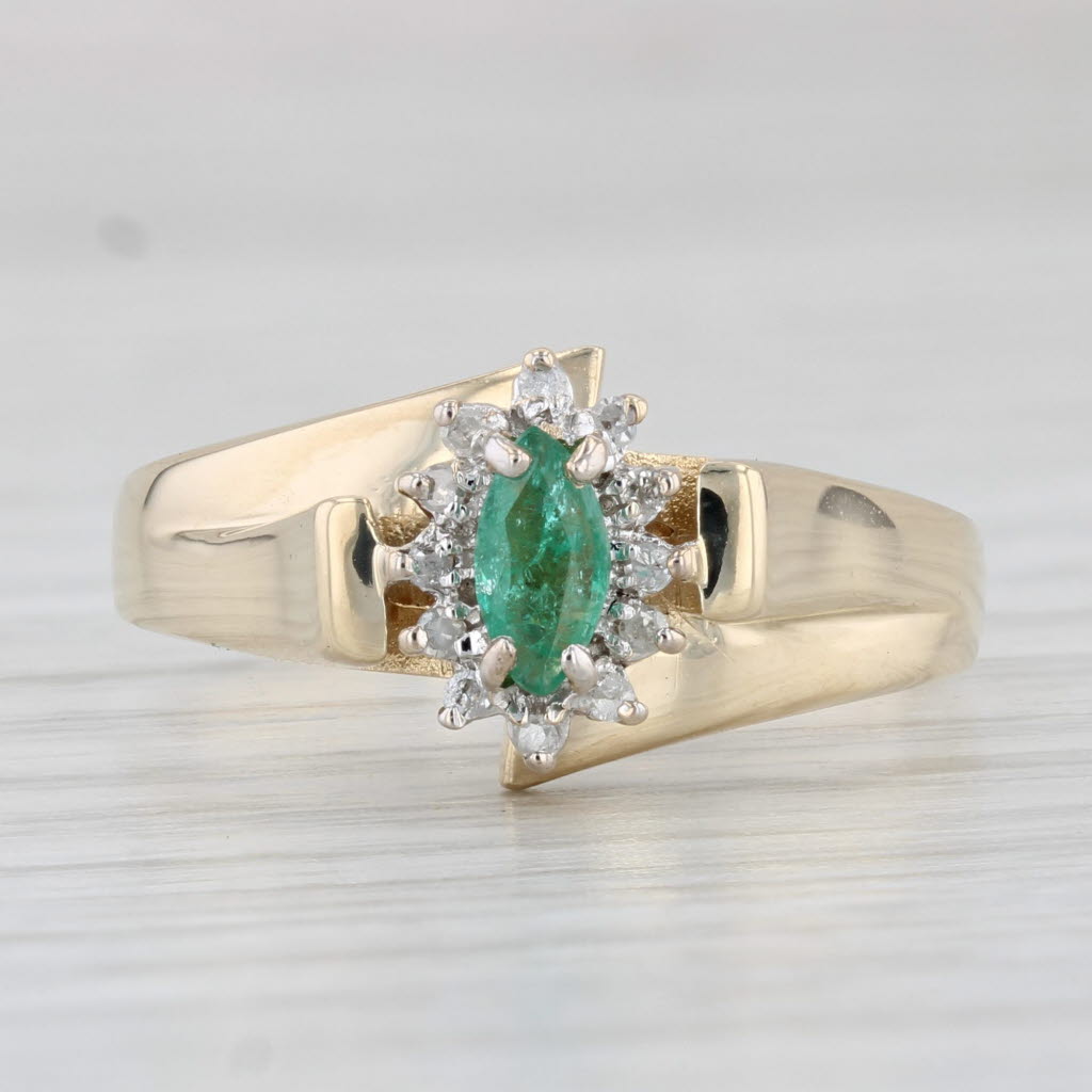 Light Gray Marquise Emerald Diamond Halo Ring 10k Yellow Gold Size 8.75