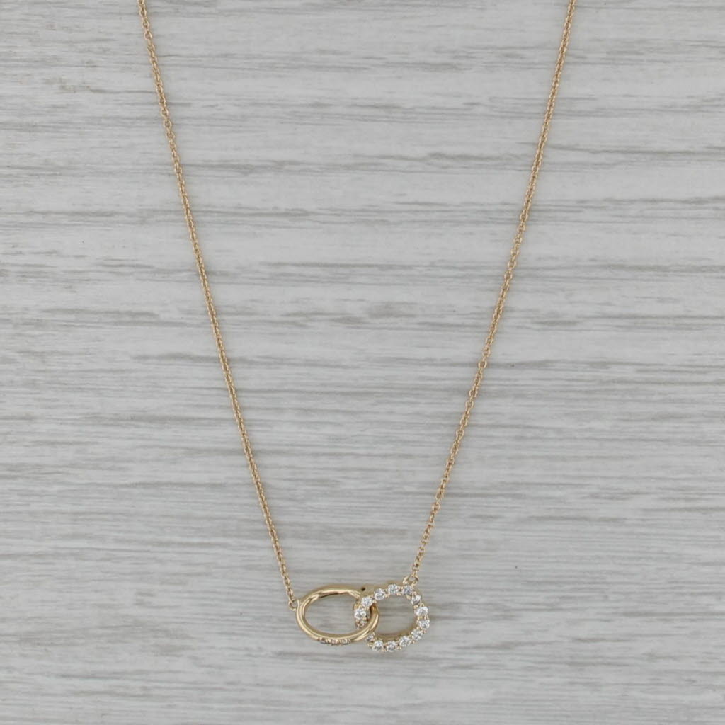 New 0.20ctw Diamond Linked Rings Necklace 14k Yellow Gold 18" Cable Chain