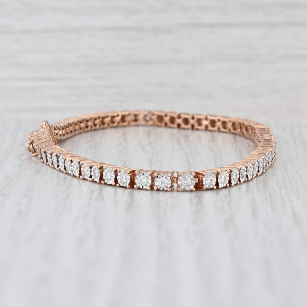 1.50ctw Diamond Tennis Bracelet 14k Rose Gold 9" 3.7mm