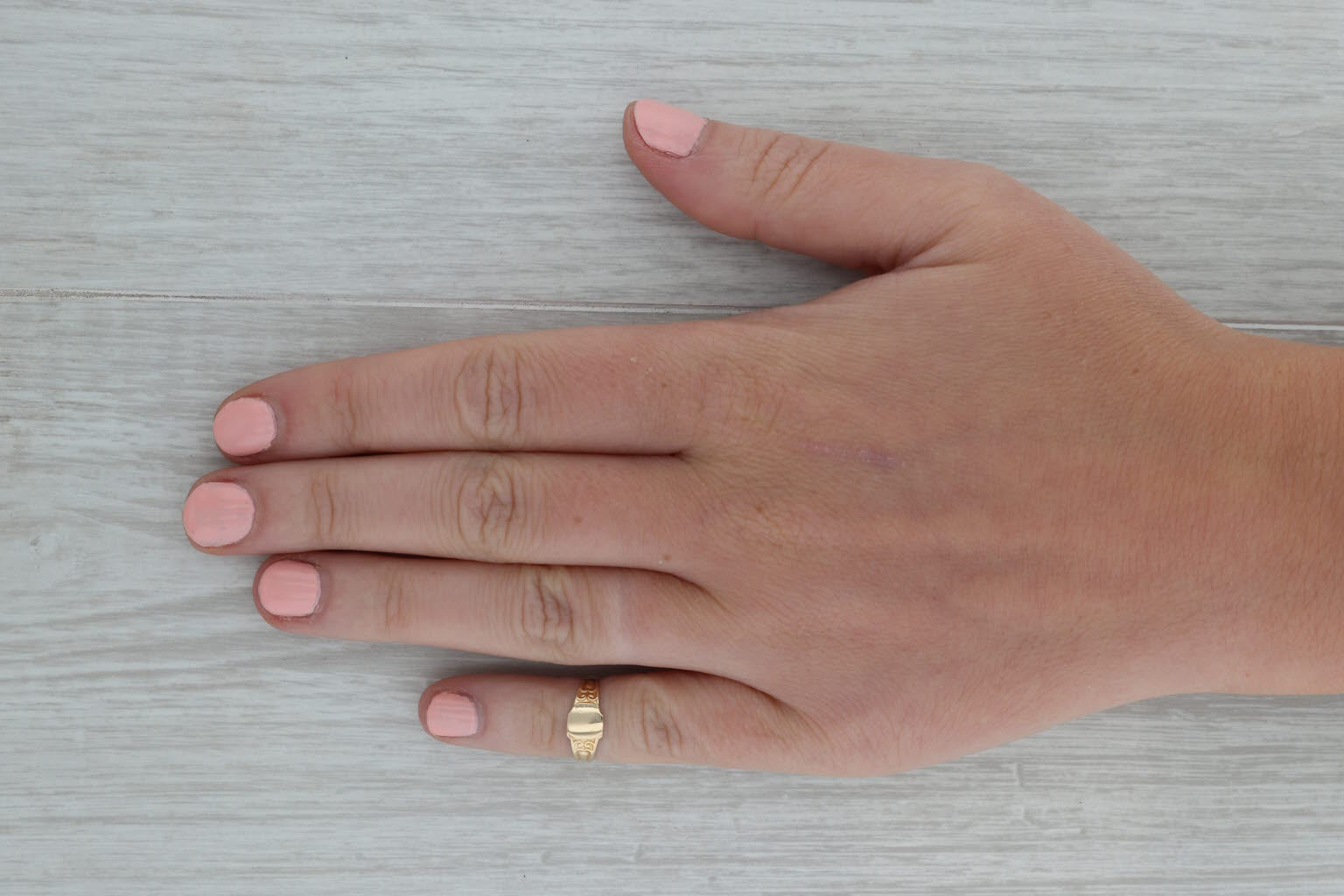 Rosy Brown Vintage Engravable Baby Signet Ring 10k Yellow Gold Small Size Band