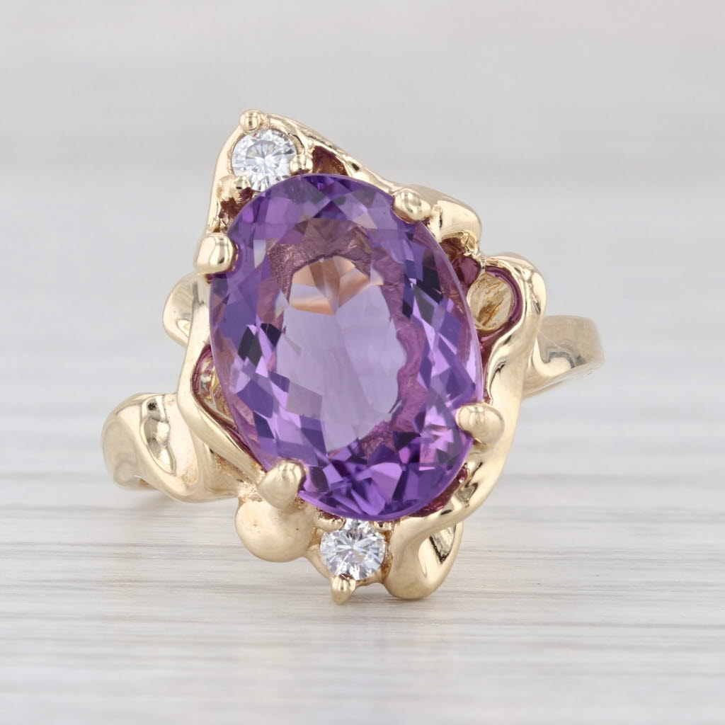 Vintage 5.02ctw Oval Amethyst Moissanite Ring 14k Yellow Gold Size 8