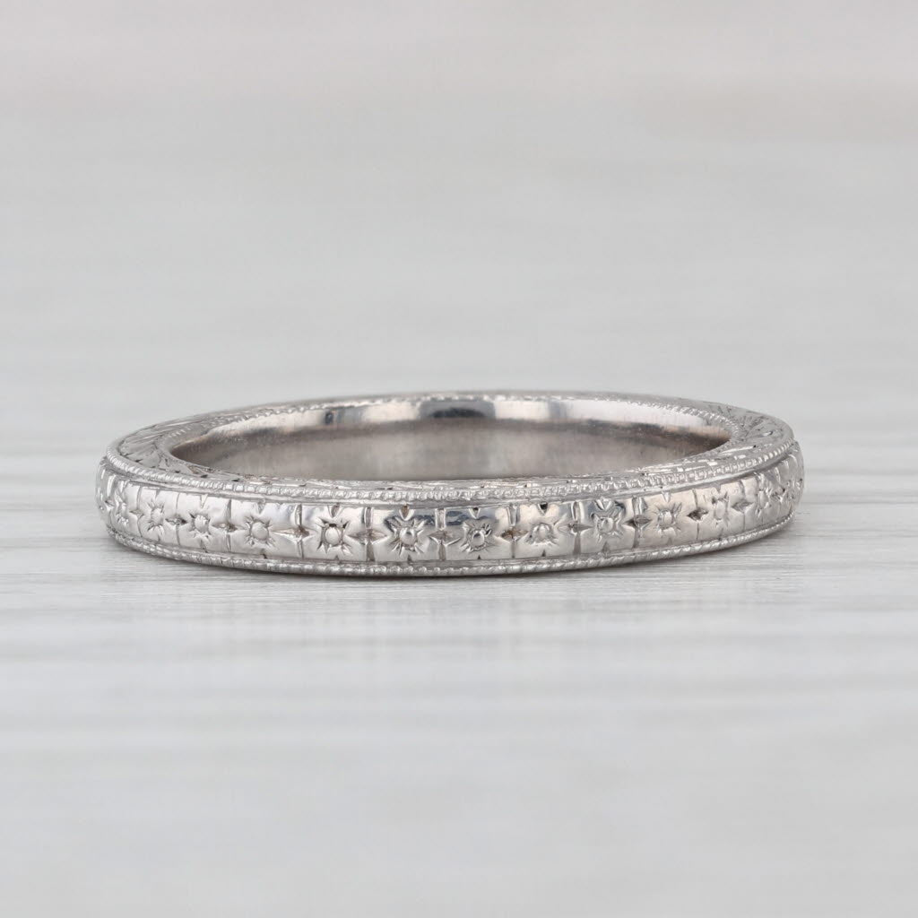 Hand Engraved Floral Wheat Pattern Wedding Band Stackable Ring 14k Gold Size 5