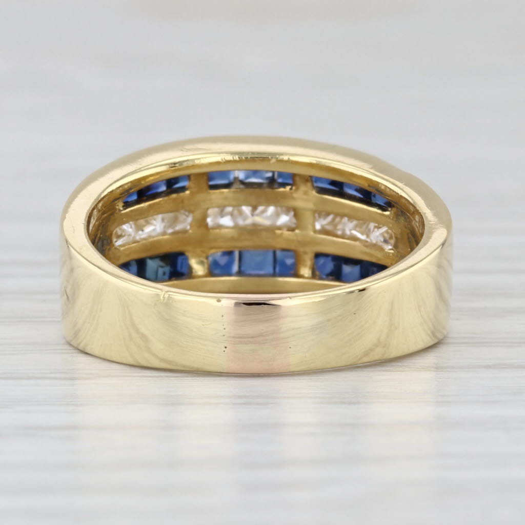 Spark Blue Sapphire Diamond Ring 18k Gold Size 7.25 Wedding Bridal Anniversary