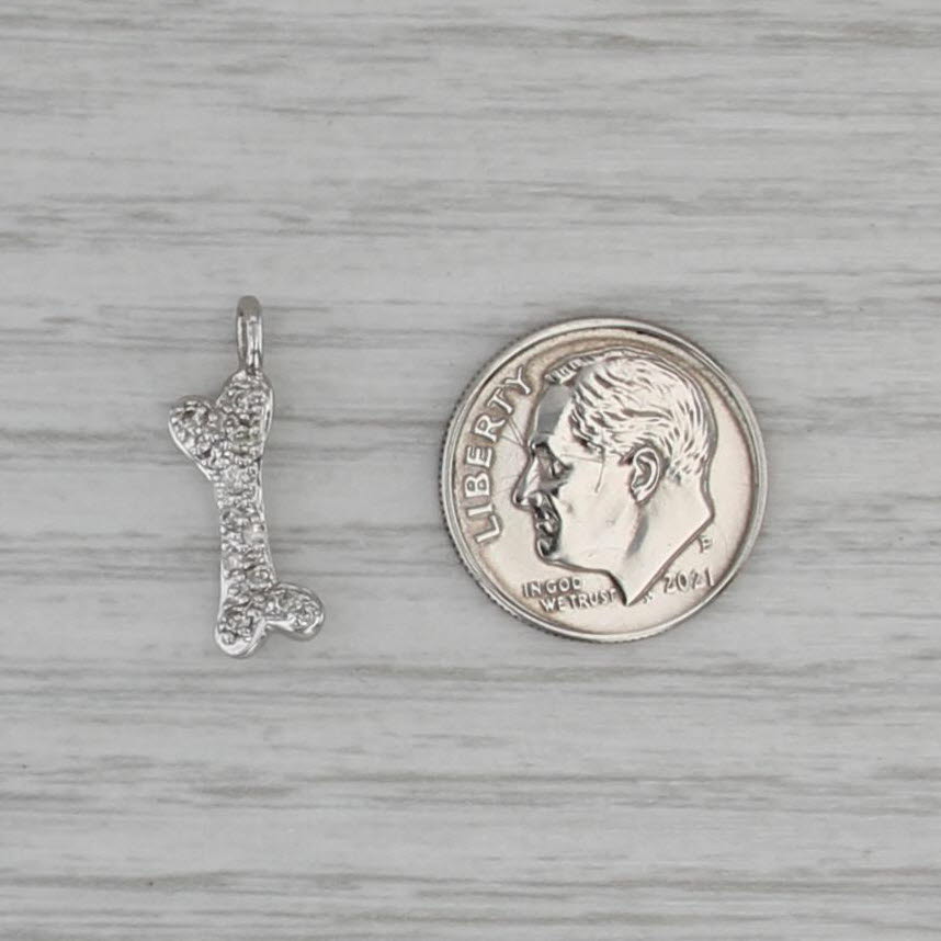 0.17ctw Diamond Dog Bone Charm 14k White Gold Pendant