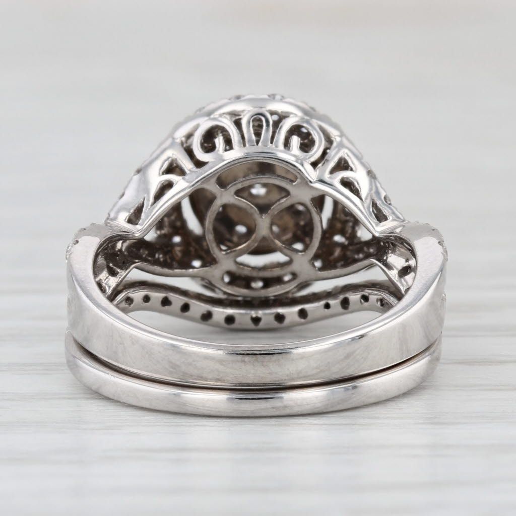 1.28ctw Round Diamond Halo Engagement Ring Wedding Band Set 14k Gold Size 7