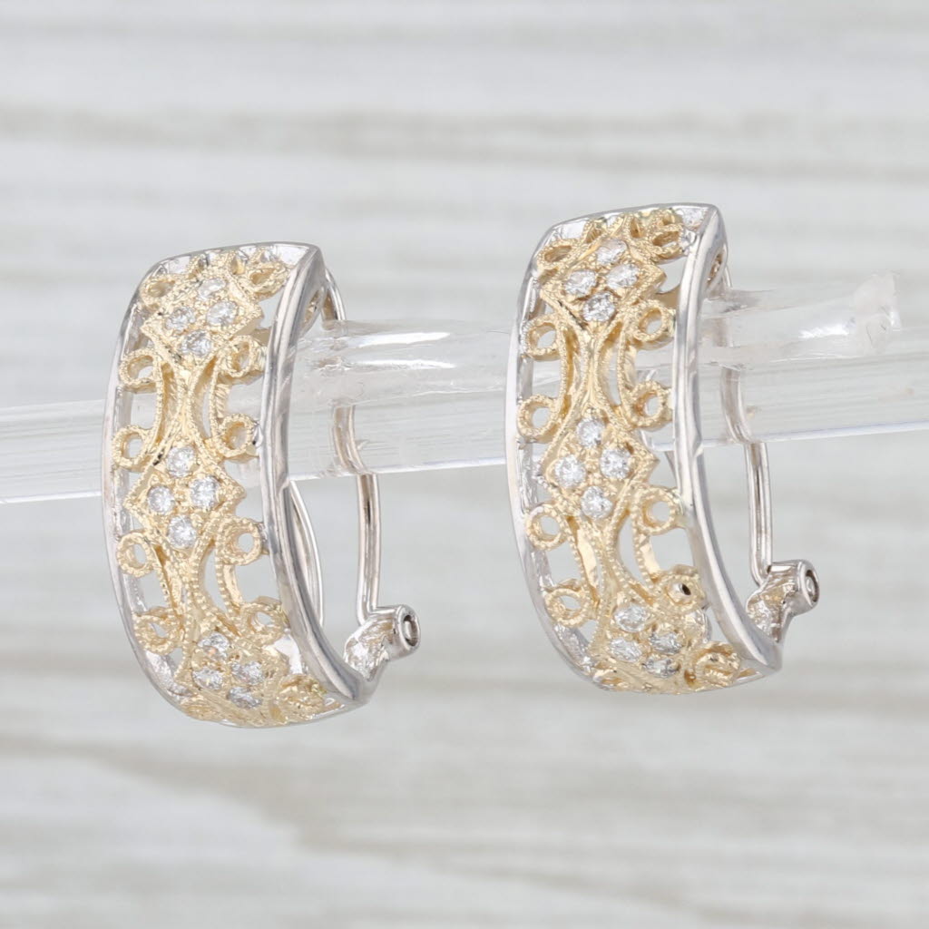 0.33ctw Diamond Ornate Filigree Drop Earrings 14k White Yellow Gold Omega Backs