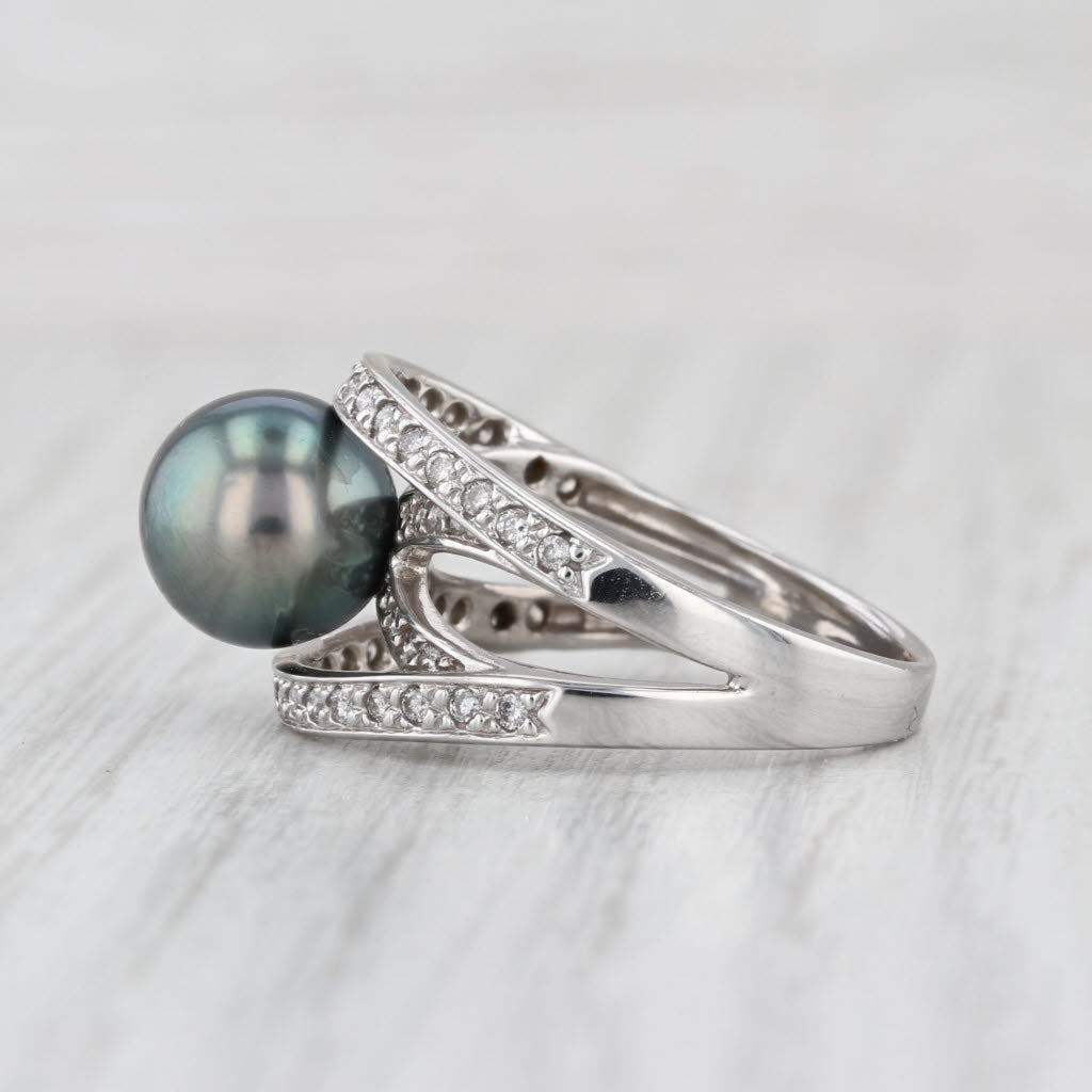 9.3mm Gray Cultured Pearl Diamond Ring 14k White Gold Size 7.25