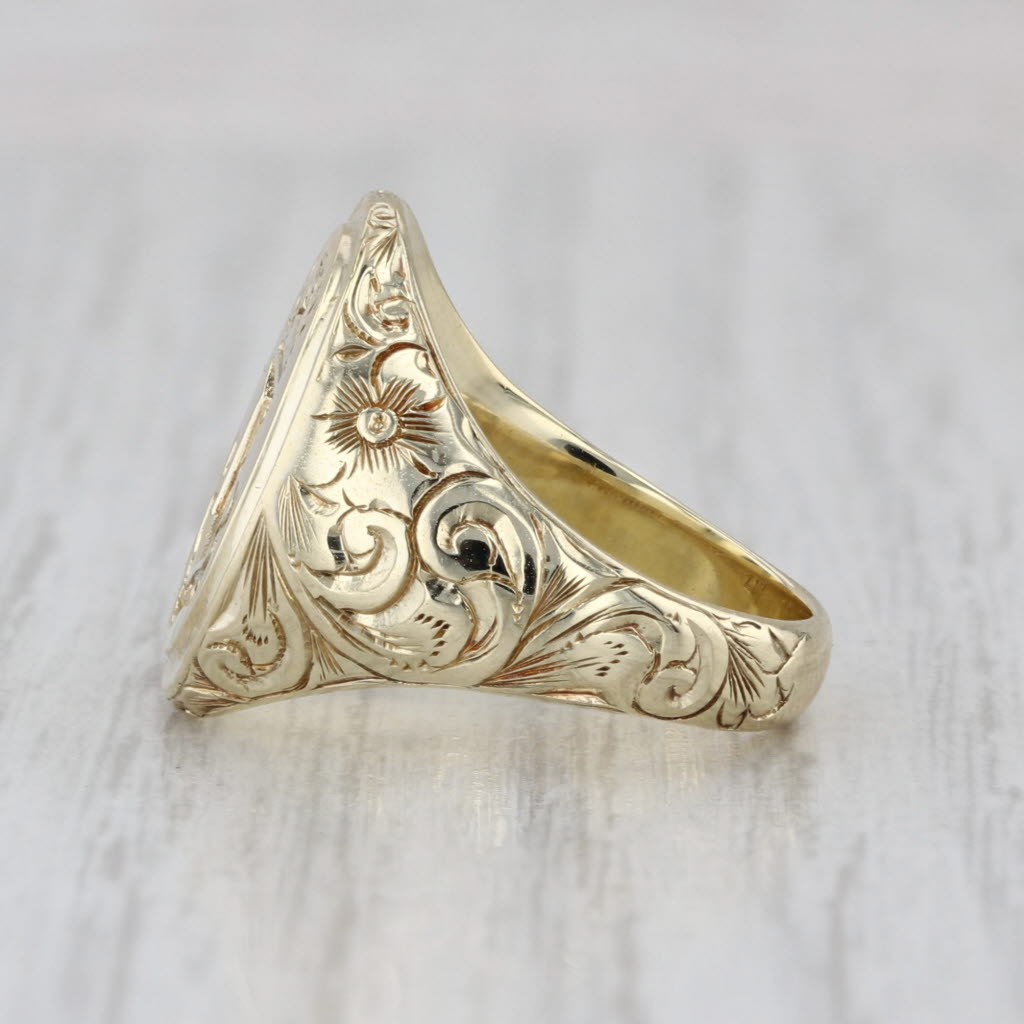 Vintage Family Crest Signet Ring 14k Gold Nos Nostraque deo We & Ours to God