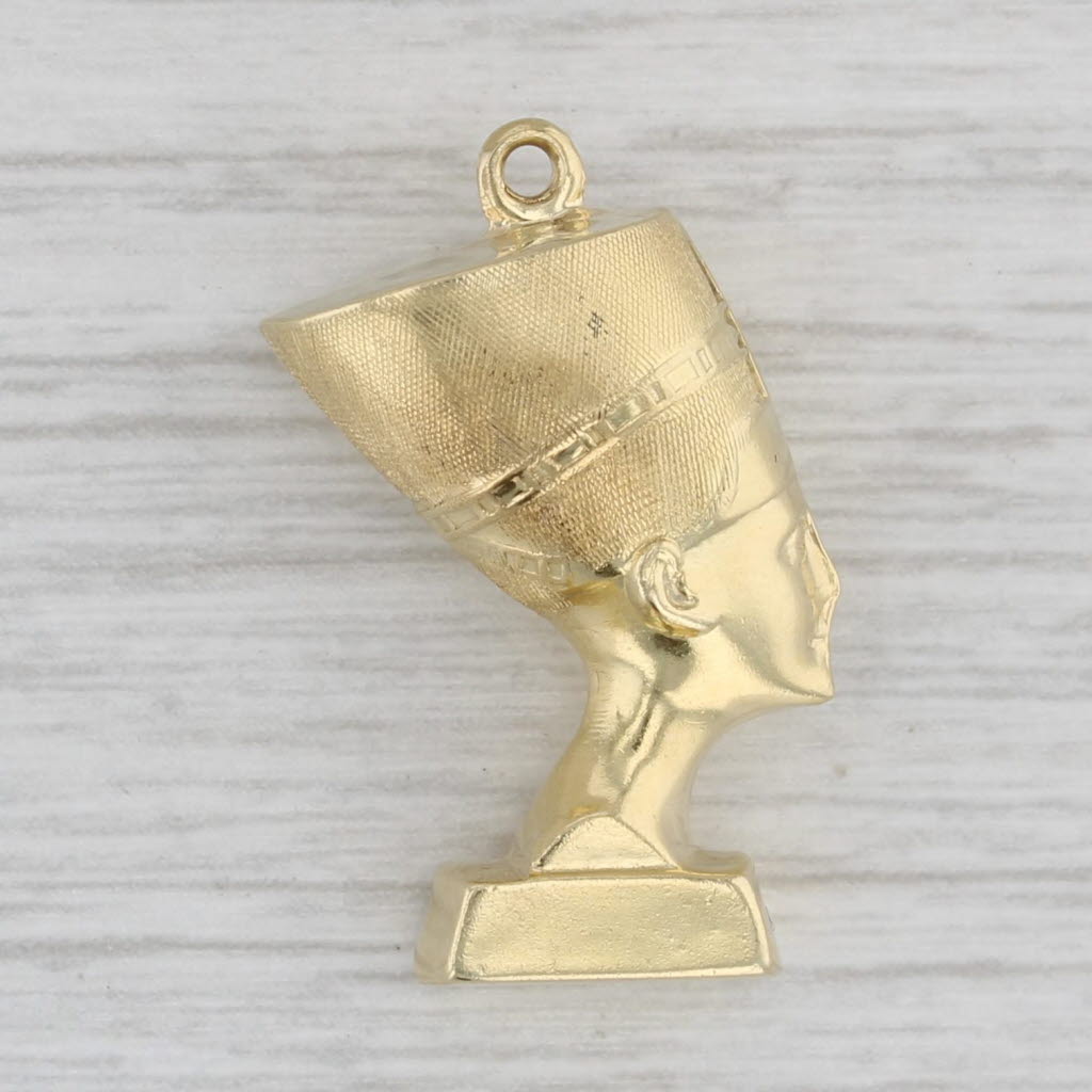 Gray Egyptian Queen Nefertiti Charm 14k Yellow Gold Figural Bust