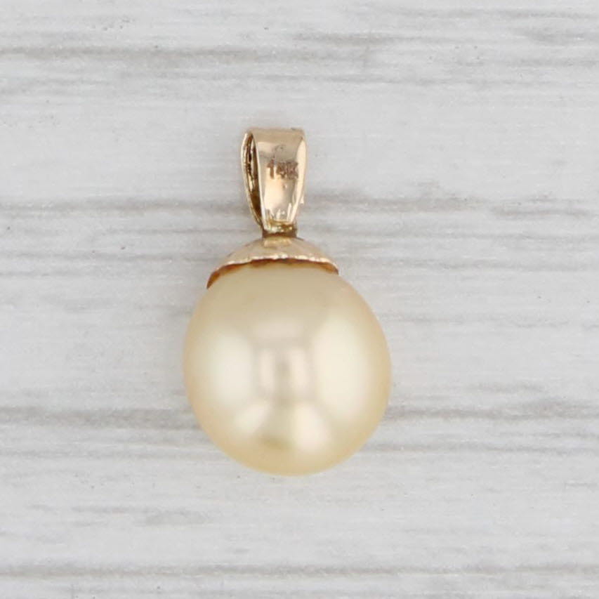 Light Gray Cultured Pearl Drop Pendant 14k Yellow Gold 7.7mm Solitaire