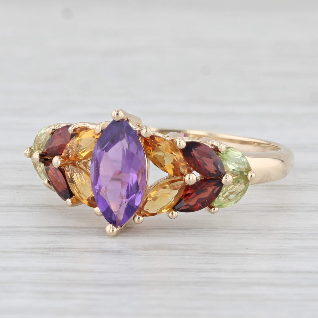 Light Gray 2.46ctw Amethyst Citrine Garnet Peridot Ring 14k Yellow Gold Size 11